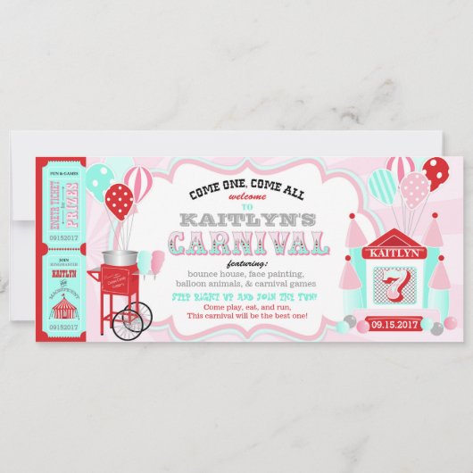 ピンクバウンスハウスカーニバル誕生日 招待状 (裏面)