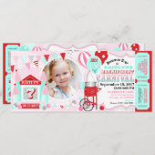 ピンクバウンスハウスカーニバル誕生日 招待状 (正面/裏面)