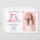 ピンクバウンスハウスキャッスル誕生日写真 招待状 (正面)