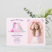 ピンクバウンスハウスキャッスル誕生日写真 招待状 (スタンド正面)