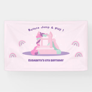 ピンクバウンスハウスキャッスル誕生日 横断幕