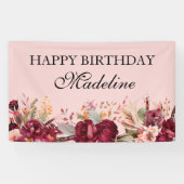 ピンクバエレガントルガンディフローラハッピーバースデー 横断幕 (横)