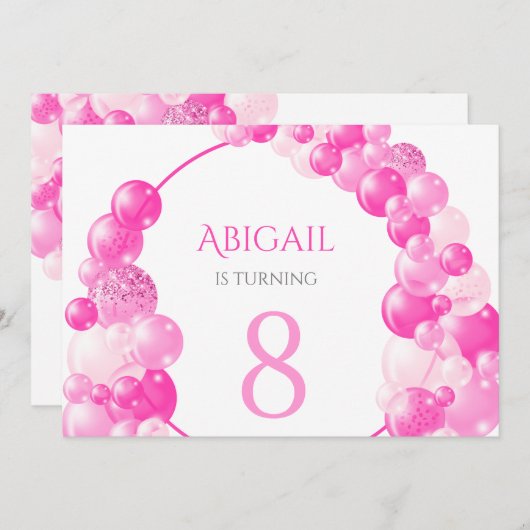 ピンクバガーリールーンアーチ誕生日パーティー 招待状 (正面/裏面)