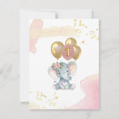 ピンクバジェットエレファントフォトファースト誕生日ガール サンキューカード (裏面)