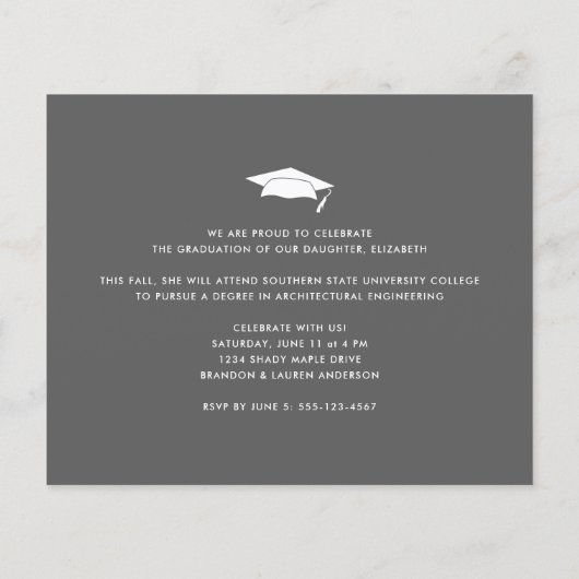 ピンクバジェット写真卒業キャップはっきりした招待状 (裏面)