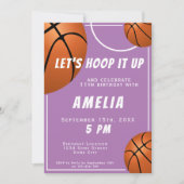 ピンクバスケットボールおもしろいスポーツ子供の誕生日 招待状 (正面)