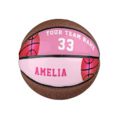 ピンクバスケットボールガール選手の名前チーム番号 ミニバスケットボール (正面)