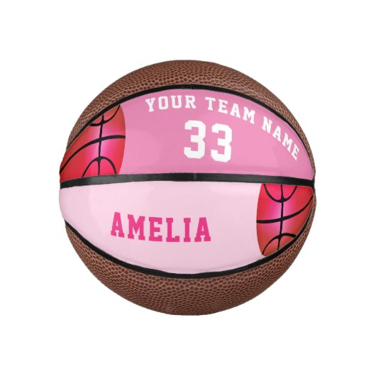 ピンクバスケットボールガール選手の名前チーム番号 ミニバスケットボール (正面)