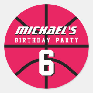 ピンクバスケットボールシールスポーツ子供の誕生日パーティー ラウンドシール