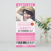 ピンクバスケットボールチケット誕生日招待状 招待状 (スタンド正面)