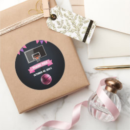 ピンクバスケットボールベビーシャワーパーティー ラウンドシール