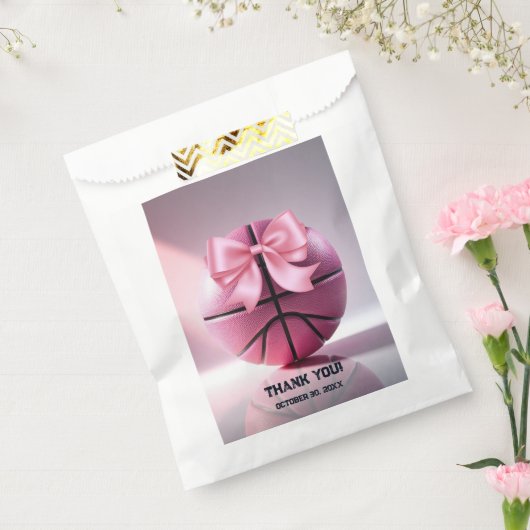 ピンクバスケットボールリボン弓ボール赤ちゃんシャワー フェイバーバッグ (封をした状態)