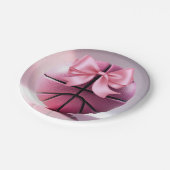 ピンクバスケットボールリボン弓ボール赤ちゃんシャワー ペーパープレート (アングル)