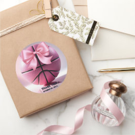 ピンクバスケットボールリボン弓ボール赤ちゃんシャワー ラウンドシール