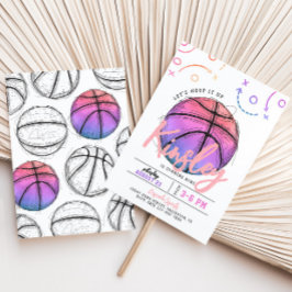 ピンクバスケットボール誕生日招待状 招待状