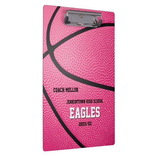 ピンクバスケパーソナライズされたットコーチのスコアキーパー クリップボード (右)