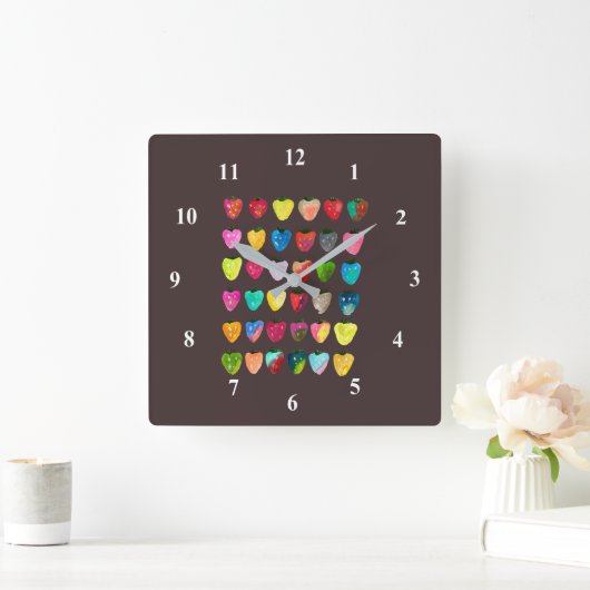 ピンクバタお洒落フライ スクエア壁時計 (ホーム)