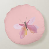 ピンクバタフパーソナライズされたライ名 ラウンドクッション (裏面)