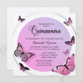 ピンクバタフライきらめくモダンクインセアニラ 招待状 (正面/裏面)