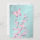 ピンクバタフライさくらんぼブロッサムターコイズ 招待状 (裏面)