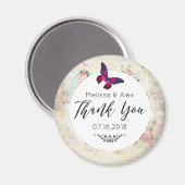 ピンクバタフライとシャビーヴィンテージ結婚バラ マグネット (正面/裏面)