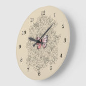 ピンクバタフライとバラアート ラージ壁時計 (傾斜)