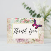 ピンクバタフライとヴィンテージバラコラージュ サンキューカード (スタンド正面)