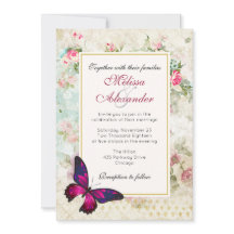 ピンクバタフライとヴィンテージバラ結婚コラージュ