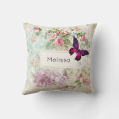 ピンクバタフライアンドシャビーヴィンテージバラ クッション (裏面)