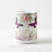 ピンクバタフライアンドシャビーヴィンテージバラ コーヒーマグカップ (中央)