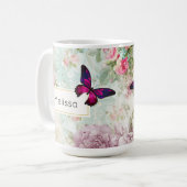 ピンクバタフライアンドシャビーヴィンテージバラ コーヒーマグカップ (正面左)