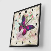 ピンクバタフライアンドシャビーヴィンテージバラ スクエア壁時計 (傾斜)