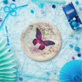 ピンクバタフライアンドシャビーヴィンテージバラ ペーパープレート (パーティー)