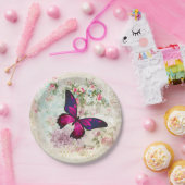ピンクバタフライアンドシャビーヴィンテージバラ ペーパープレート (パーティー)