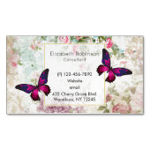 ピンクバタフライアンドシャビーヴィンテージバラ マグネット名刺 (正面)