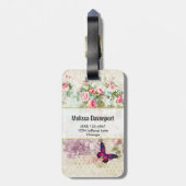 ピンクバタフライアンドシャビーヴィンテージバラ ラゲッジタグ (裏面縦)