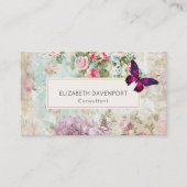 ピンクバタフライアンドシャビーヴィンテージバラ 名刺 (正面)