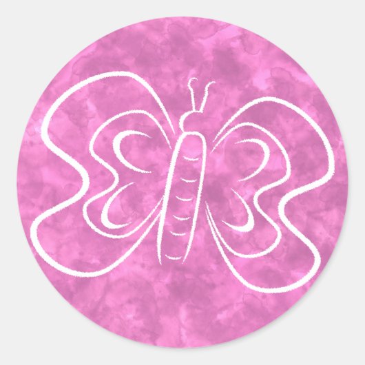 ピンクバタフライウォーターカラーアートカスタム ラウンドシール (正面)