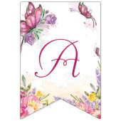 ピンクバタフライウォーターカラーフローラ誕生日 バンティングフラッグ (第3の旗)