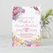 ピンクバタフライウォーターカラーフローラ誕生日 招待状 (スタンド正面)