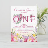 ピンクバタフライウォーターカラーフローラ誕生日 招待状 (スタンド正面)