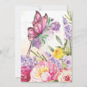 ピンクバタフライウォーターカラーフローラ誕生日 招待状 (裏面)