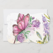 ピンクバタフライウォーターカラーフローラ誕生日 招待状 (裏面)