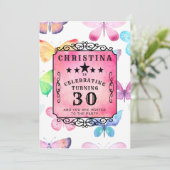 ピンクバタフライウォーターカラー30th誕生日パーティー 招待状 (スタンド正面)