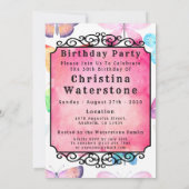 ピンクバタフライウォーターカラー30th誕生日パーティー 招待状 (裏面)