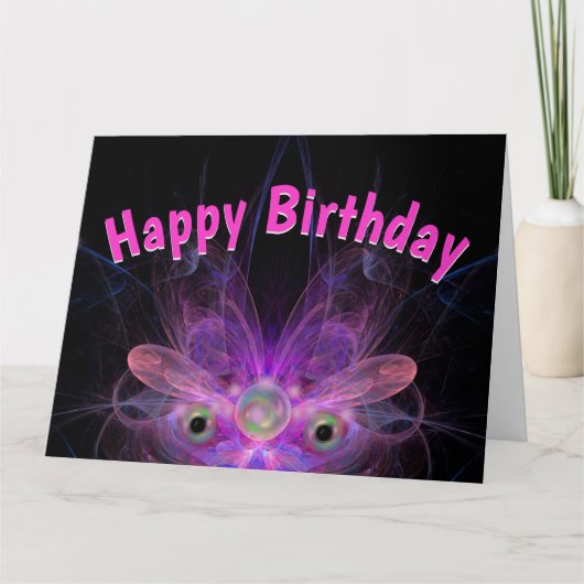 ピンクバタフライエンジェルハッピーバースデービッグカード カード (正面)