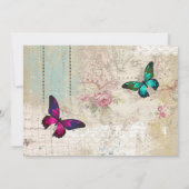 ピンクバタフライオンアザヴィンテージコラージュ誕生日 招待状 (裏面)