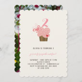 ピンクバタフライカップケーキガールバースデーパーティー招待状 招待状 (正面/裏面)