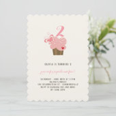 ピンクバタフライカップケーキガールバースデーパーティー招待状 招待状 (スタンド正面)