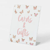 ピンクバタフライカードとギフトパーティーのサイン 台座サイン (正面)